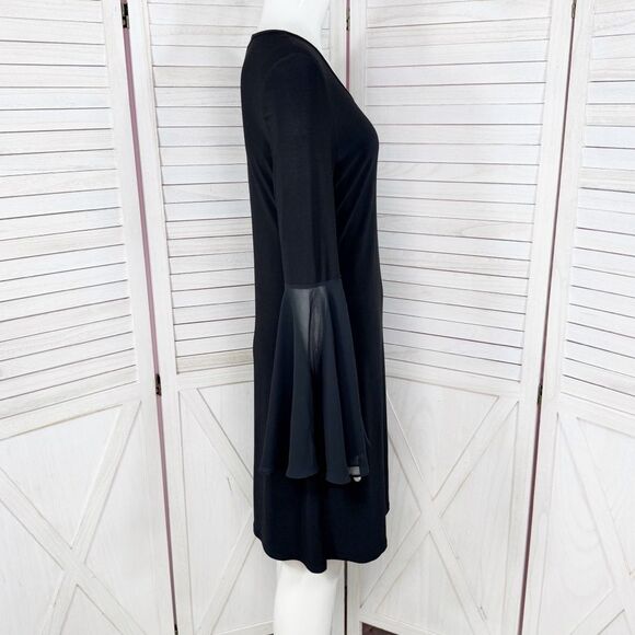 MSK Chiffon Bell Sleeve Jersey Sheath Dress Black Small Gothic Bewitched Boho - Picture 3 of 11